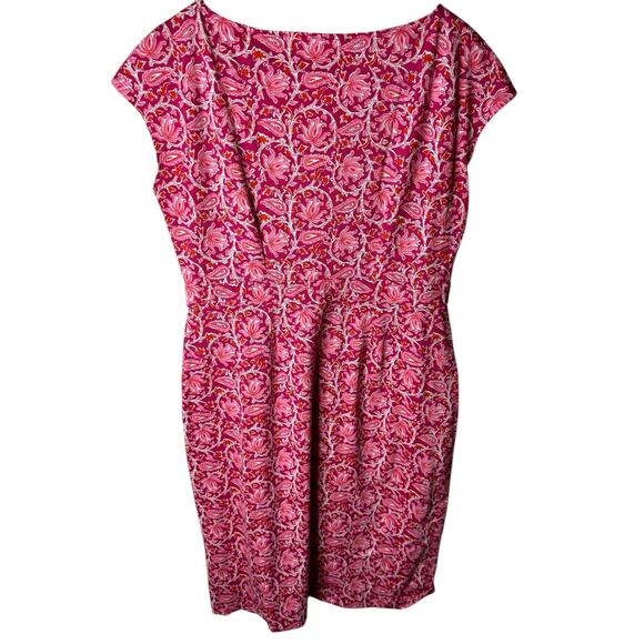 Boden Floral Print Fit & Flare Dress Pink Paisley Cap Sleeve Cotton Blend sz 10L - Picture 3 of 10